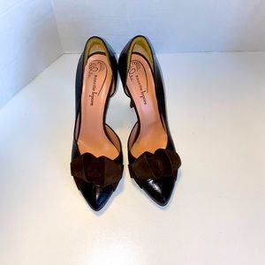 Nanette Lenore Croc Emossed Suede Bow Heels 10B